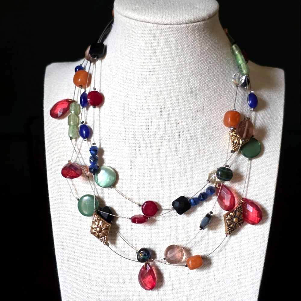 Red and Blue Artisan Beaded Necklace